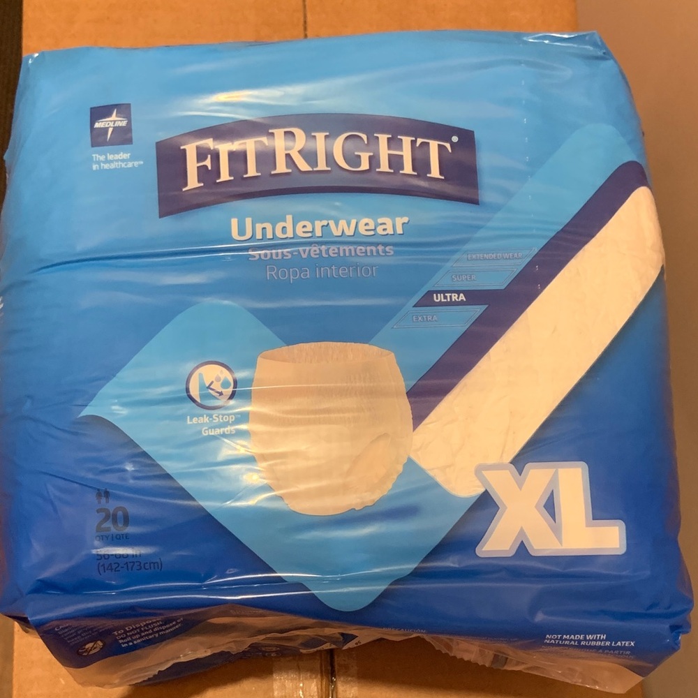 FitRight unisex underwear diapers (20 pack) 56-68 inches